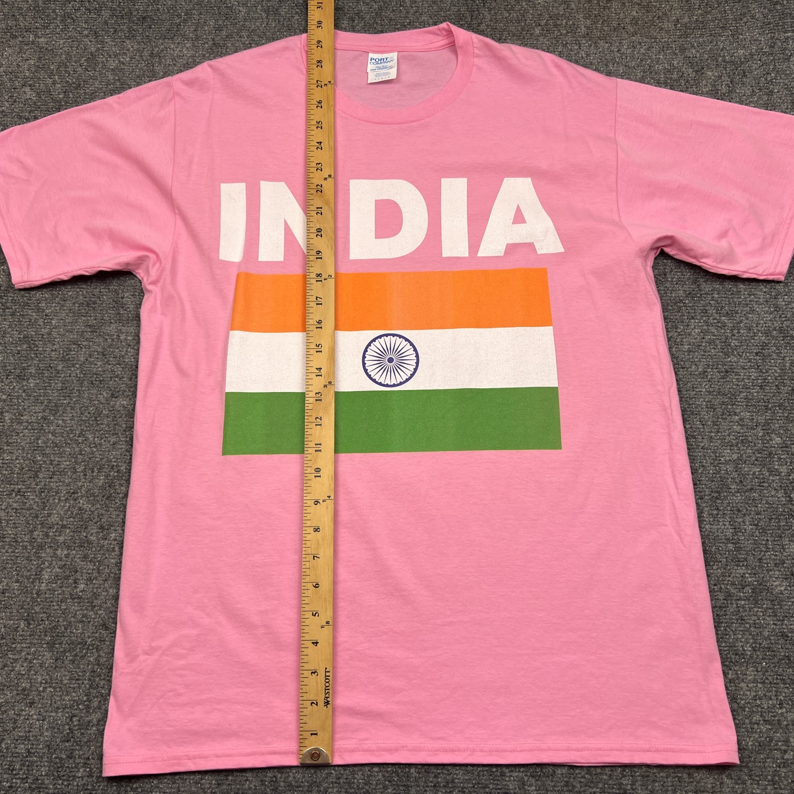 Port & Company Big India Flag Spell Out T Shirt Adult Large Pink Tee gallery