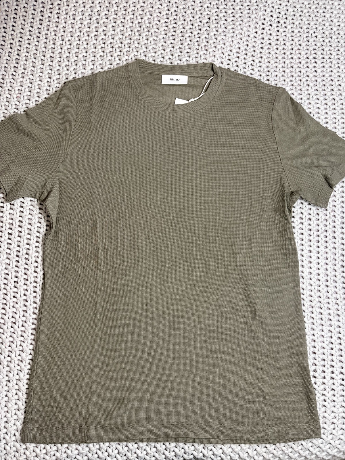 NN. 07 Shirt Mens M White Green Waffle Knit Lightweight Crewneck Tee Casual