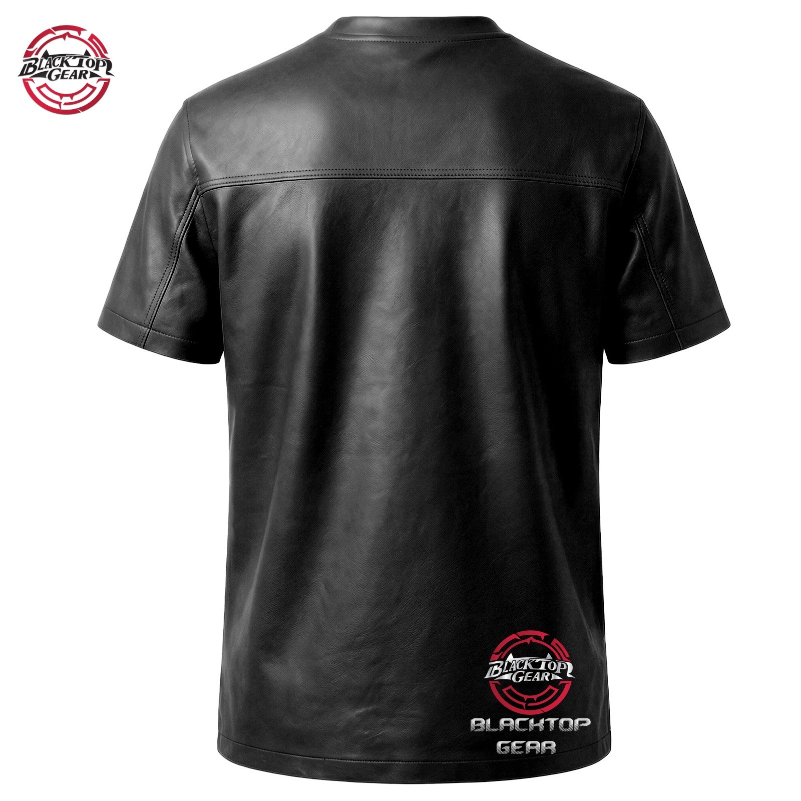Men’s Genuine Lambskin Leather T-Shirt Black White Classic Leather Tee All sizes gallery