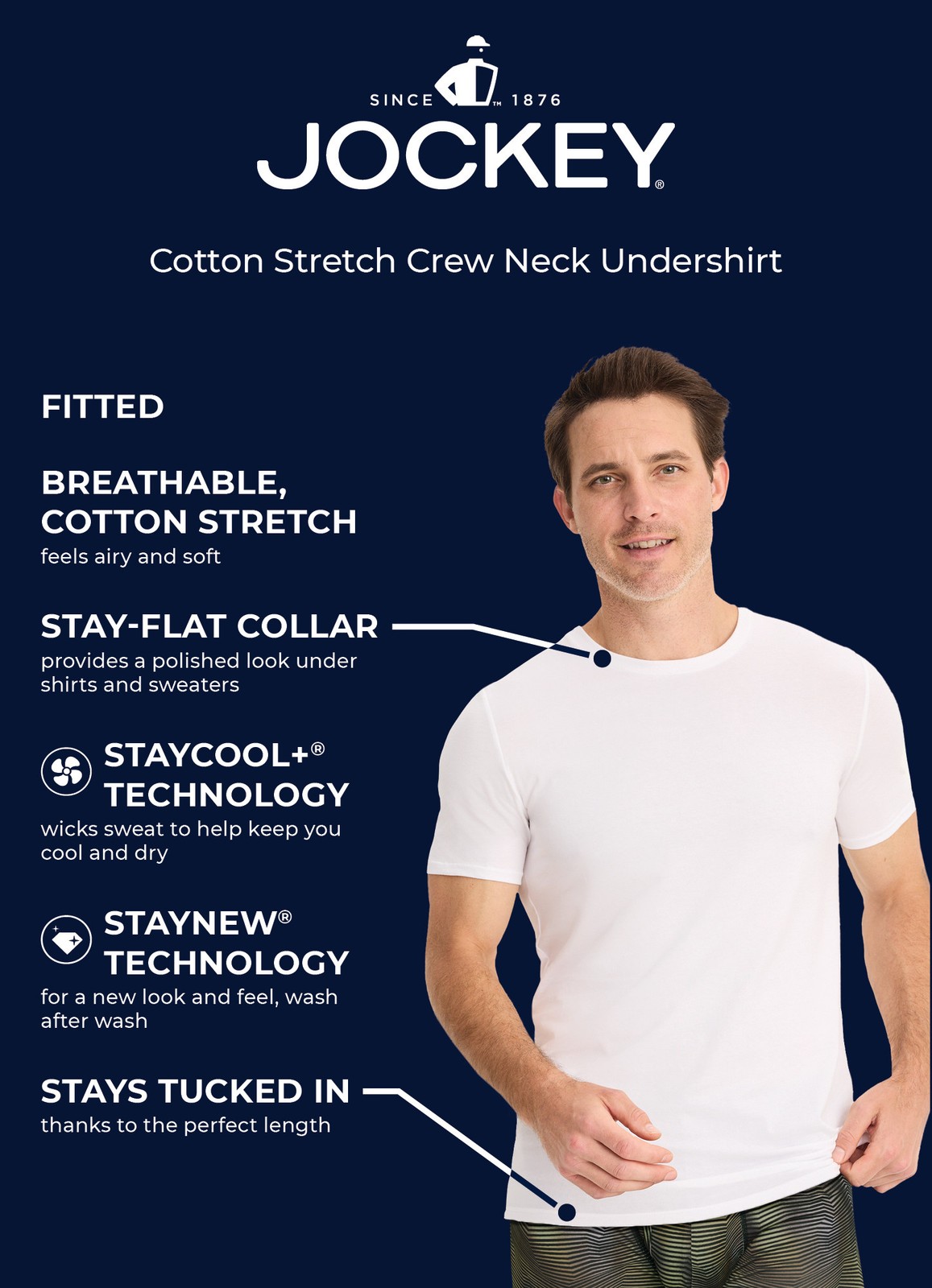 Jockey Men's Cotton Stretch Crew Neck Undershirt - 3 Pack gallery