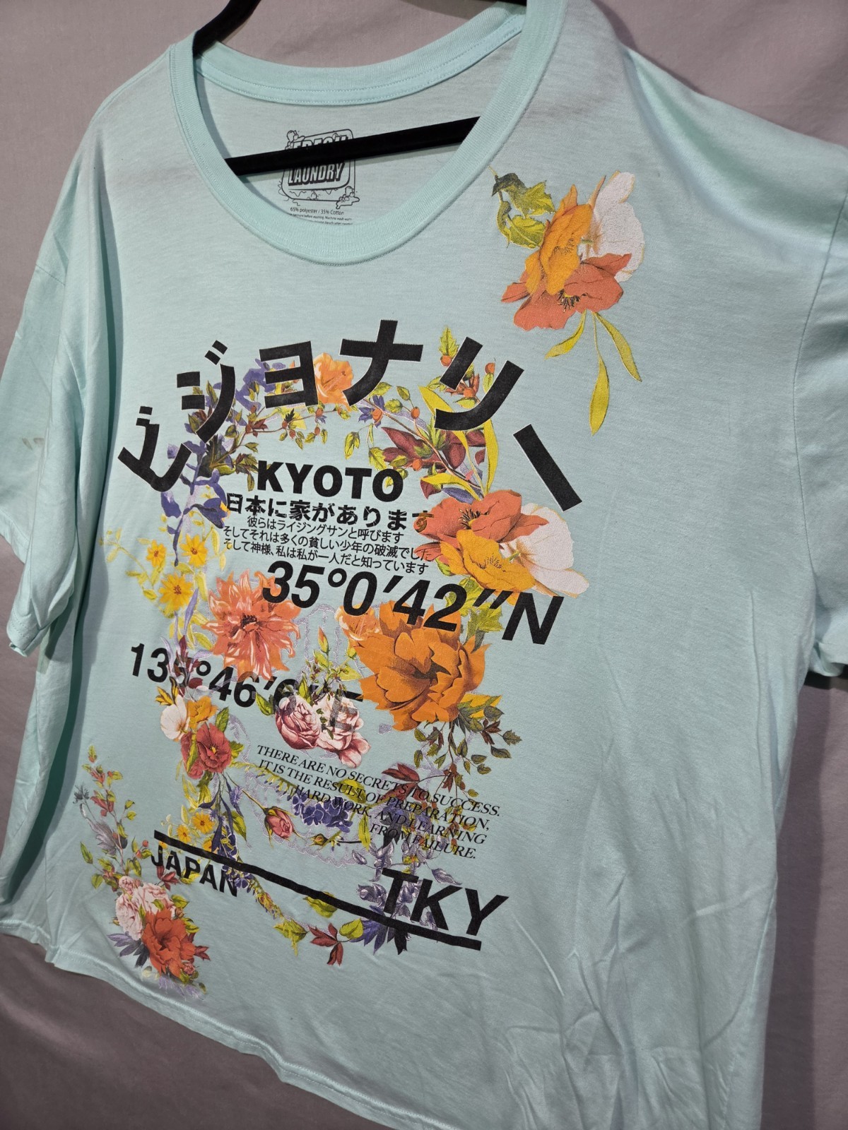 Fresh Laundry Kyoto Japan Floral Graphic Tee Mens 5XL Mint Green Streetwear gallery