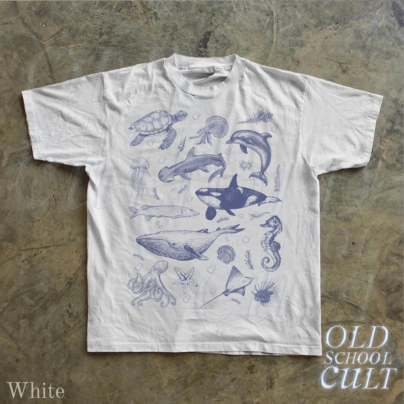 90s Retro Sea Animals Ocean Graphic T-Shirt Whale Orca Turtle Tee gallery