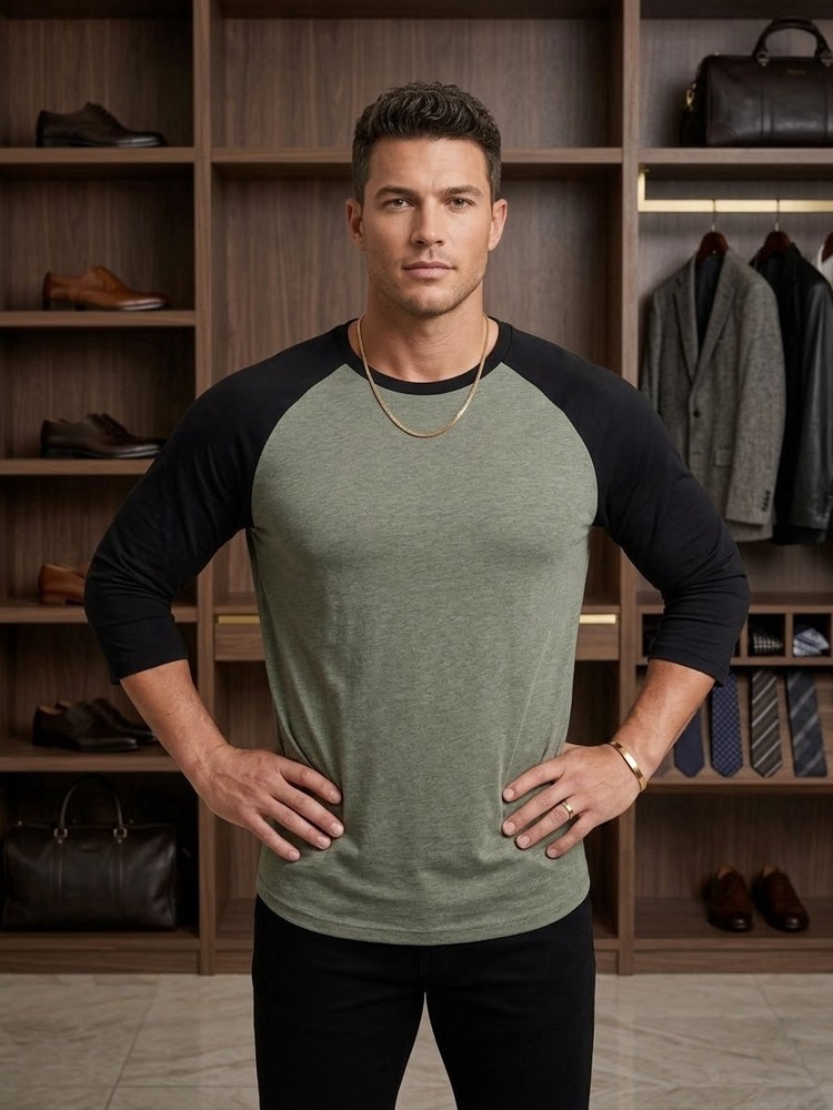 Alternative Apparel Men’s XL Gray/Black Colorblock Raglan 3/4 Sleeve Crew Tee