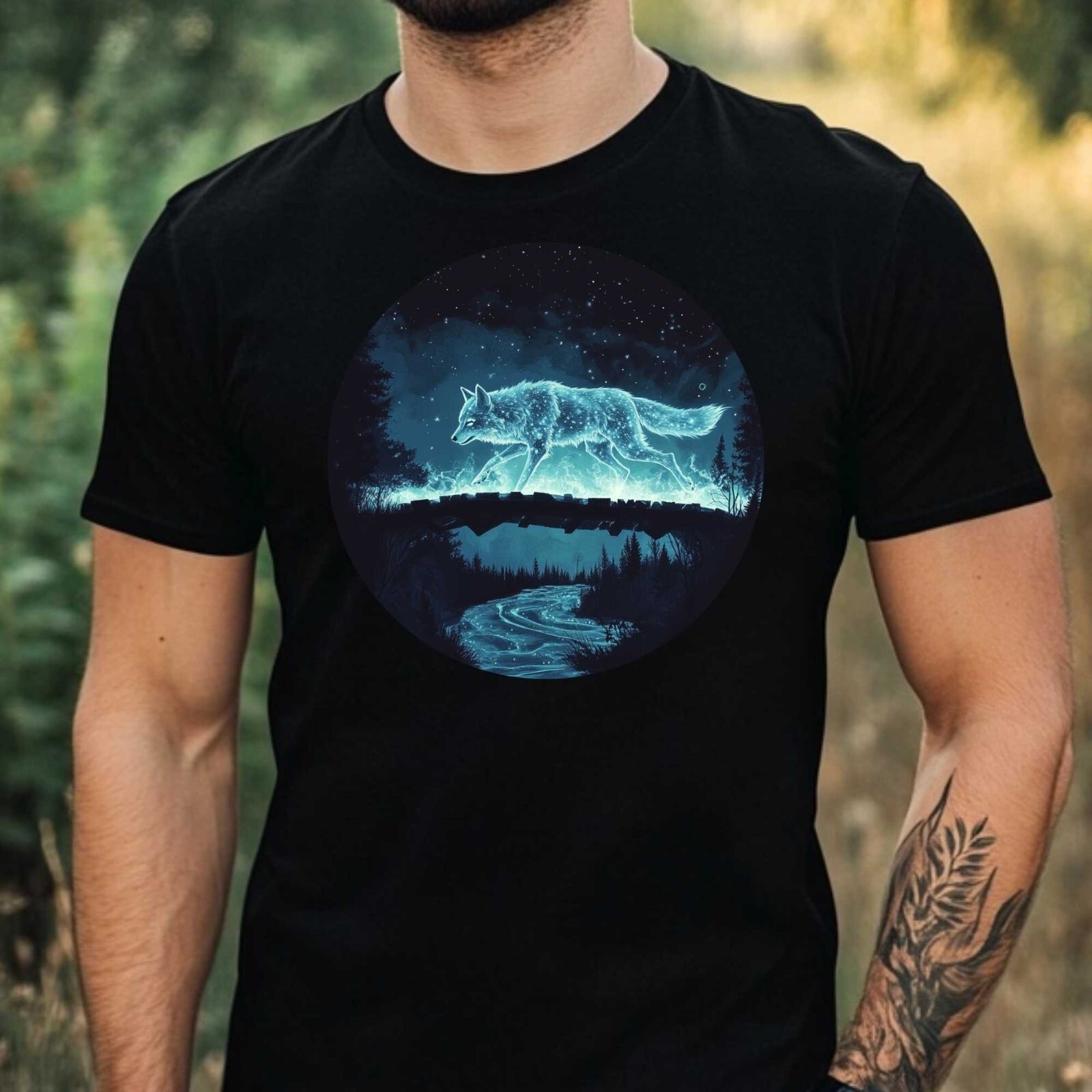 Mens Shining Wolf Motif Cotton T-Shirt Size XS to 5XL gallery