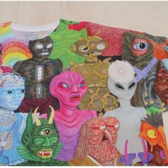 Mens Artistic All Over Print Alien Monster Graphic Tee Multicolor Threadless 2XL