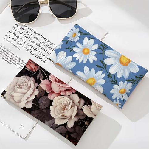 2 PCS Glasses Sunglasses Eyeglass Case Pouch Soft PU Leather with B9-flower