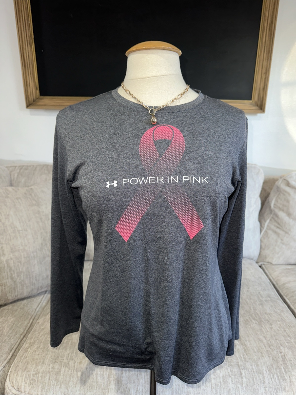 Under Armour Power In Pink Adult Medium Shirt Semi-Fitted Breast Cancer Preowned