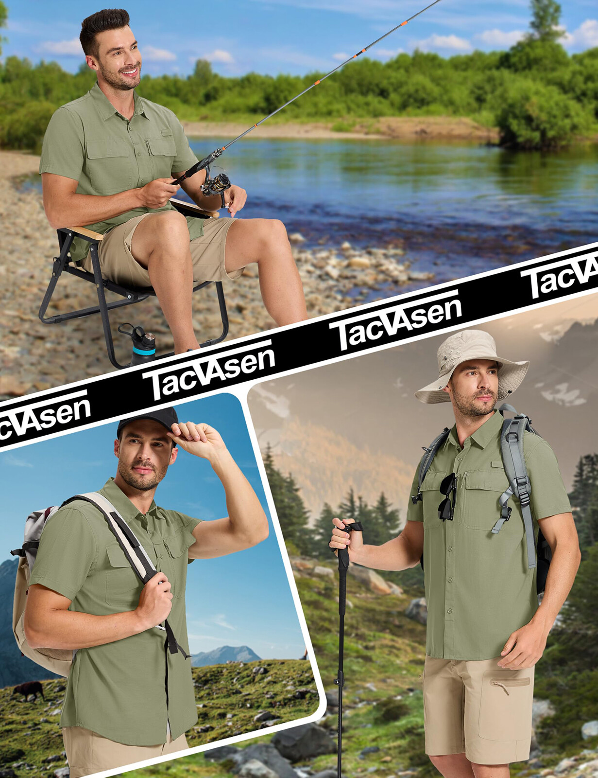 Mens Fishing Shirt Cool Hiking Button Up Quick Dry Short Sleeve UPF50+ Sun Shirt gallery