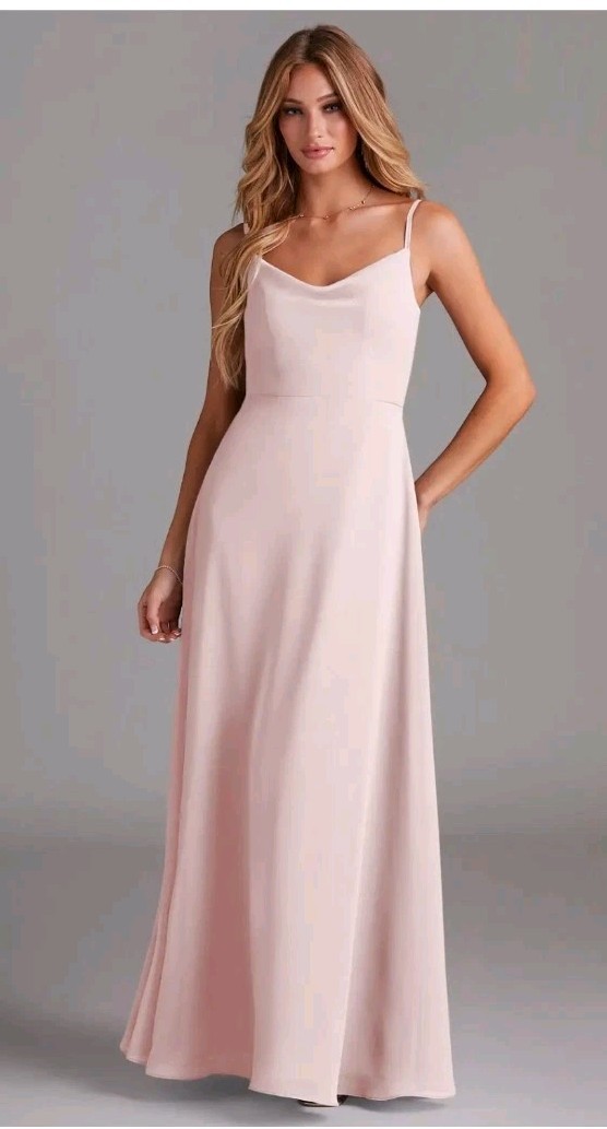 Azazie Daenerys Blushing Pink A-line Cowl Chiffon Dress Size A6 Size 6