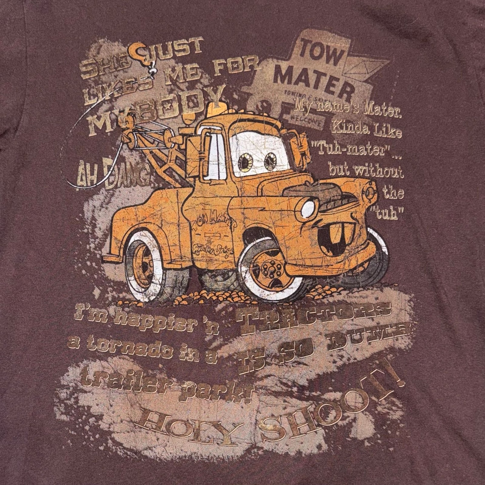 Disney Pixar Cars Mater Graphic T-Shirt Brown Organic Cotton Size Small gallery