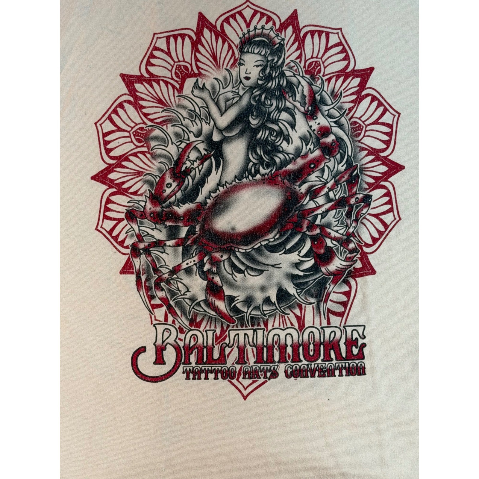 Baltimore Tattoo Arts Convention Long Sleeve Graphic Tee Tan Mermaid Crab XL gallery