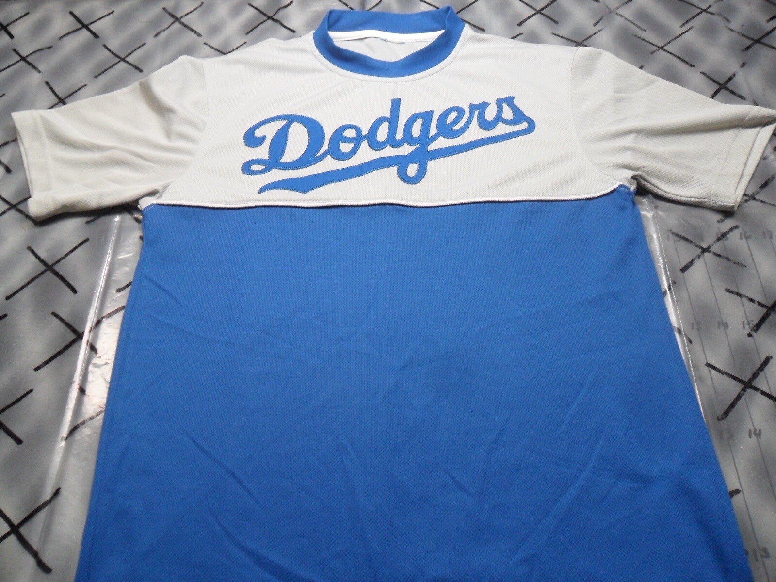 Large Vintage Dodgers 2 Tone Sewn Patches 100% Poly Waffle Knit #21 Shirt gallery
