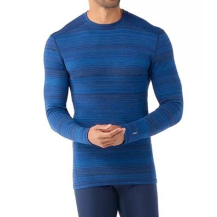 Smartwool Shirt Mens Large Merino Wool Crew Neck Blue Striped Base Layer gallery