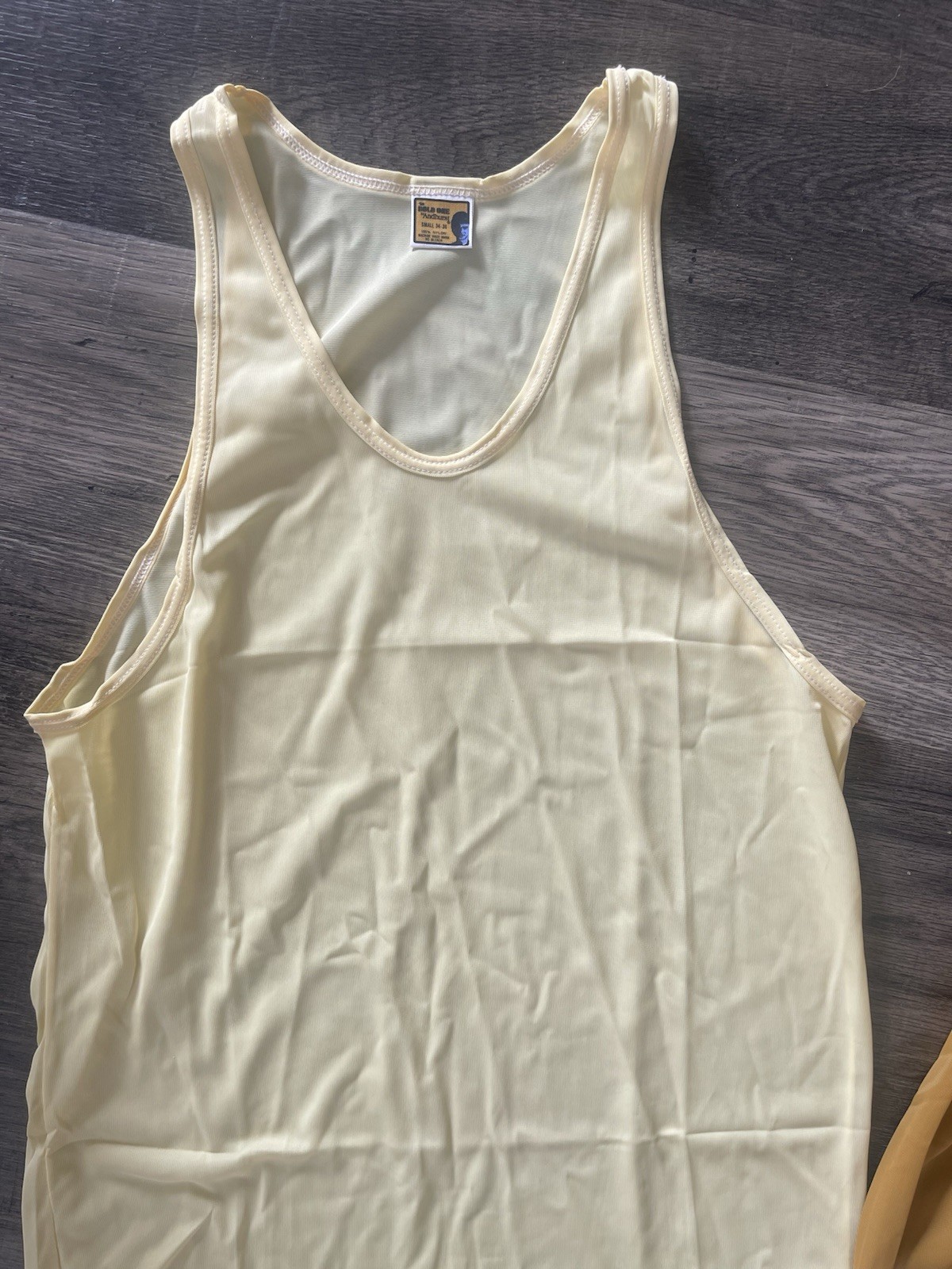 VTG Tank Tops Muscle Undershirts Nylon V Neck Sheer Men’s Sz S Anhurst Bold One gallery