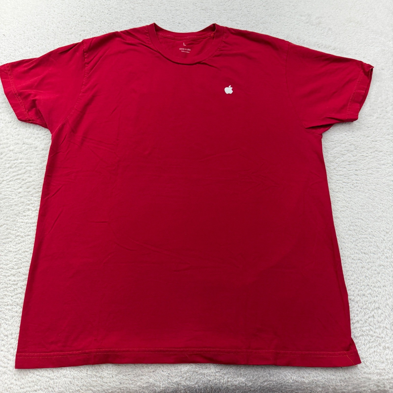 Apple Logo T Shirt Red Mens Size Large 100% Cotton Made in USA gallery
