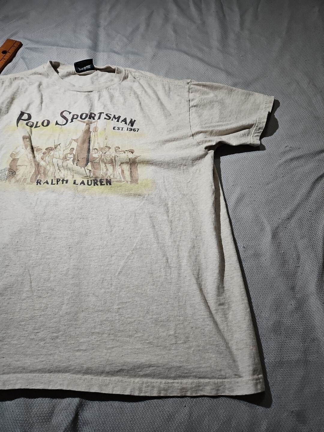 Vtg Polo Sport Shirt Mens Large Beige Sportsman Fishing Preppy Graphic Tee Y2k gallery
