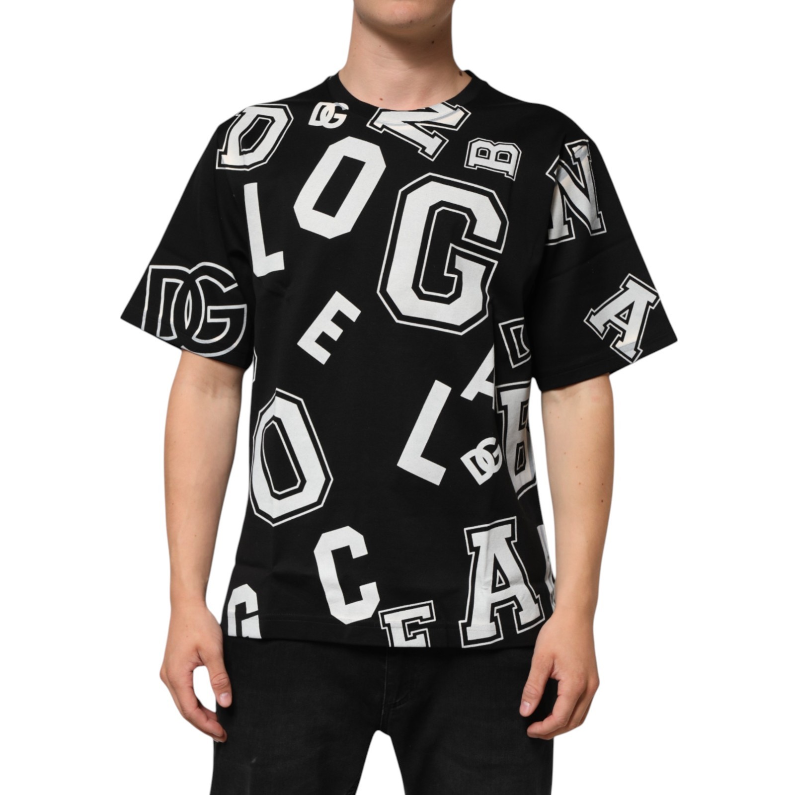 DOLCE & GABBANA T-shirt Black Cotton Letter Print Short Sleeve IT48/US38/M $900 gallery