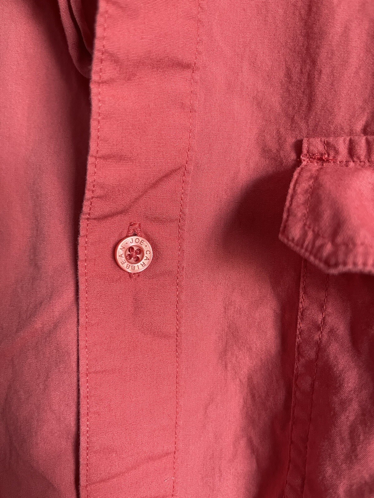 Caribbean Joe Men's L Short Sleeve Shirt Collared Button Up Cotton Pockets Coral gallery