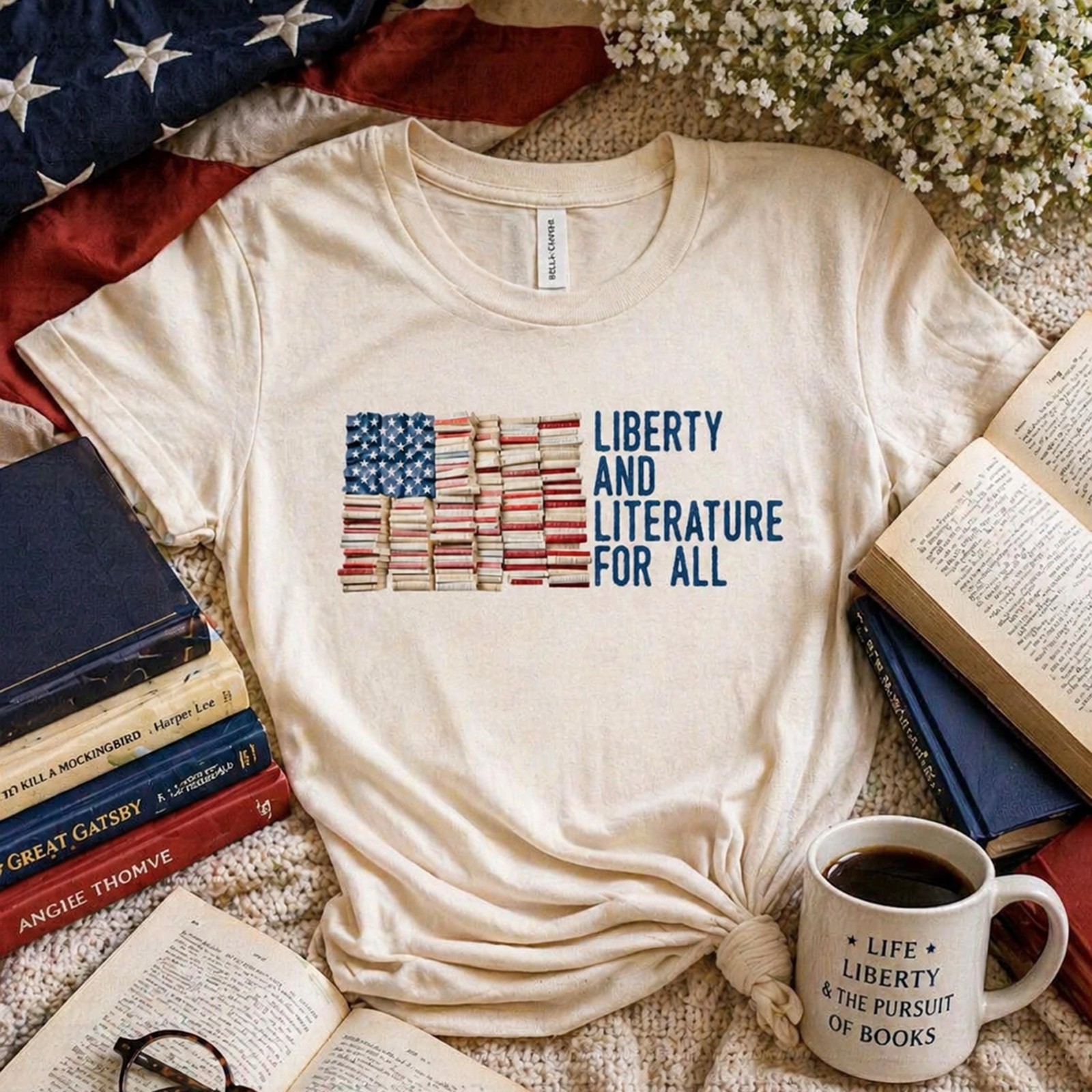 Liberty and Literature For All Shirt Book Lover Tshirt Librarian Gift Shirt Acti gallery
