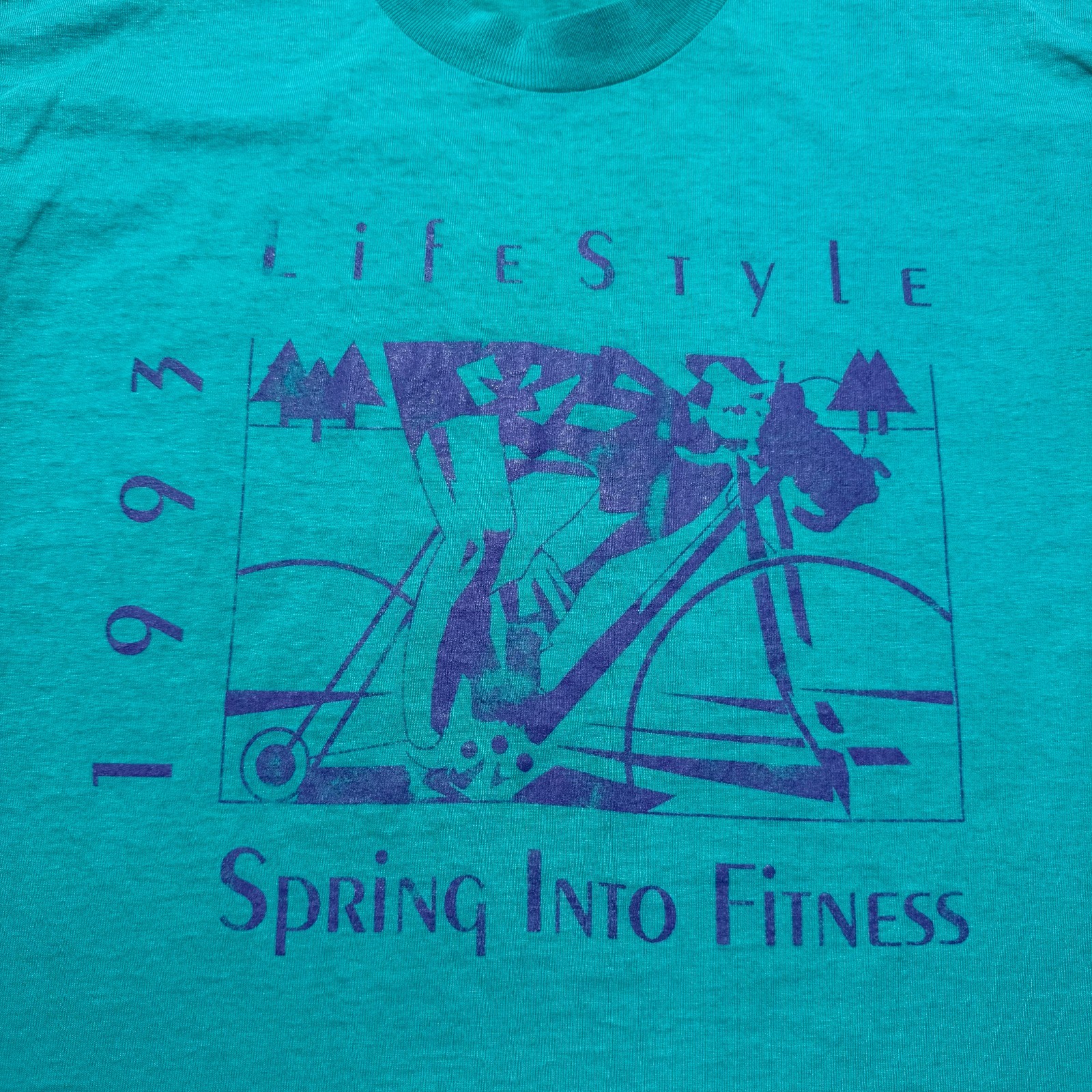 Vintage 1993 LifeStyle Spring Into Fitness Cycling Graphic T-Shirt USA - Large gallery
