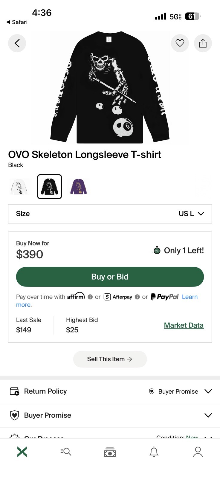 OVO Skeleton Longsleeve Shirt Size Large gallery