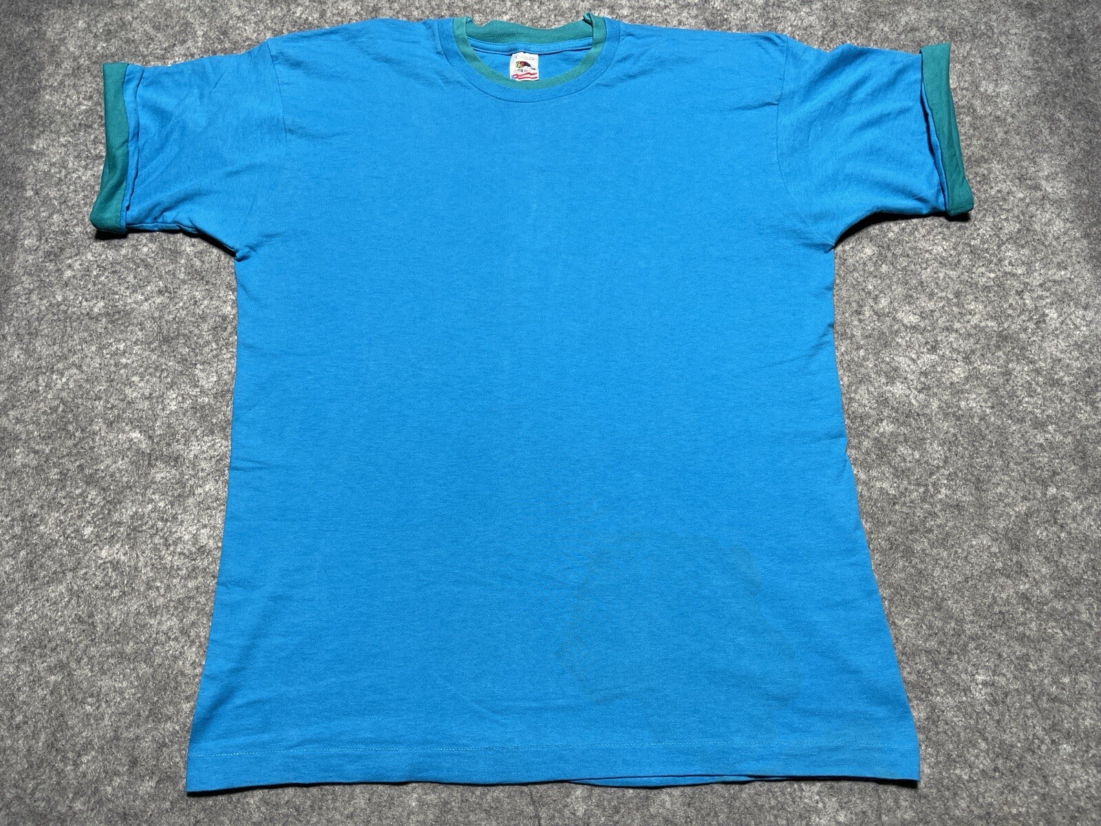 Vtg DISTRESSED Blue Single Stitch 1990's Shirt sleeve cuff collar Blank L Skate gallery