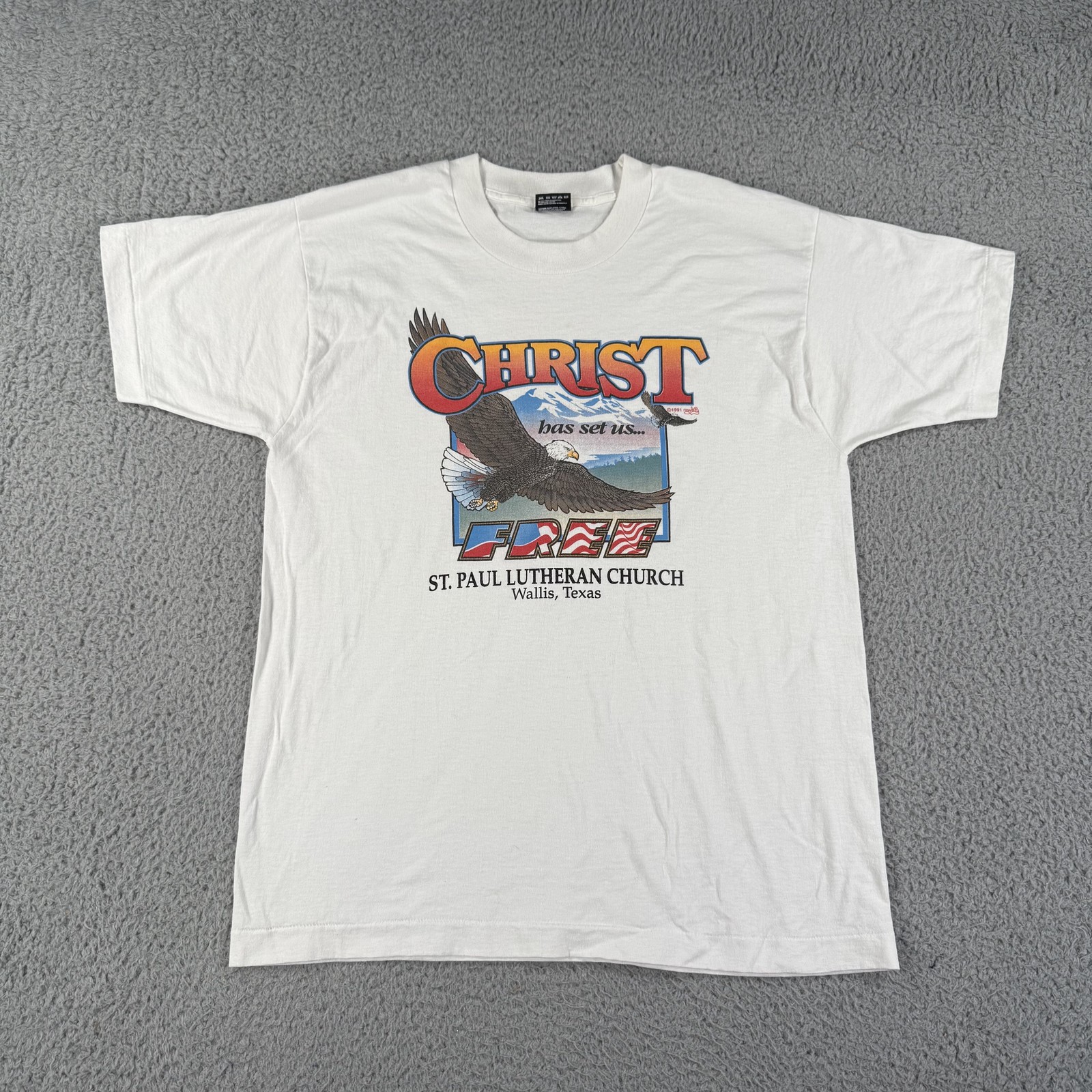 VTG Christ Has Set Us Free Shirt Mens Large St Paul Lutheran Church 90s Jesus gallery
