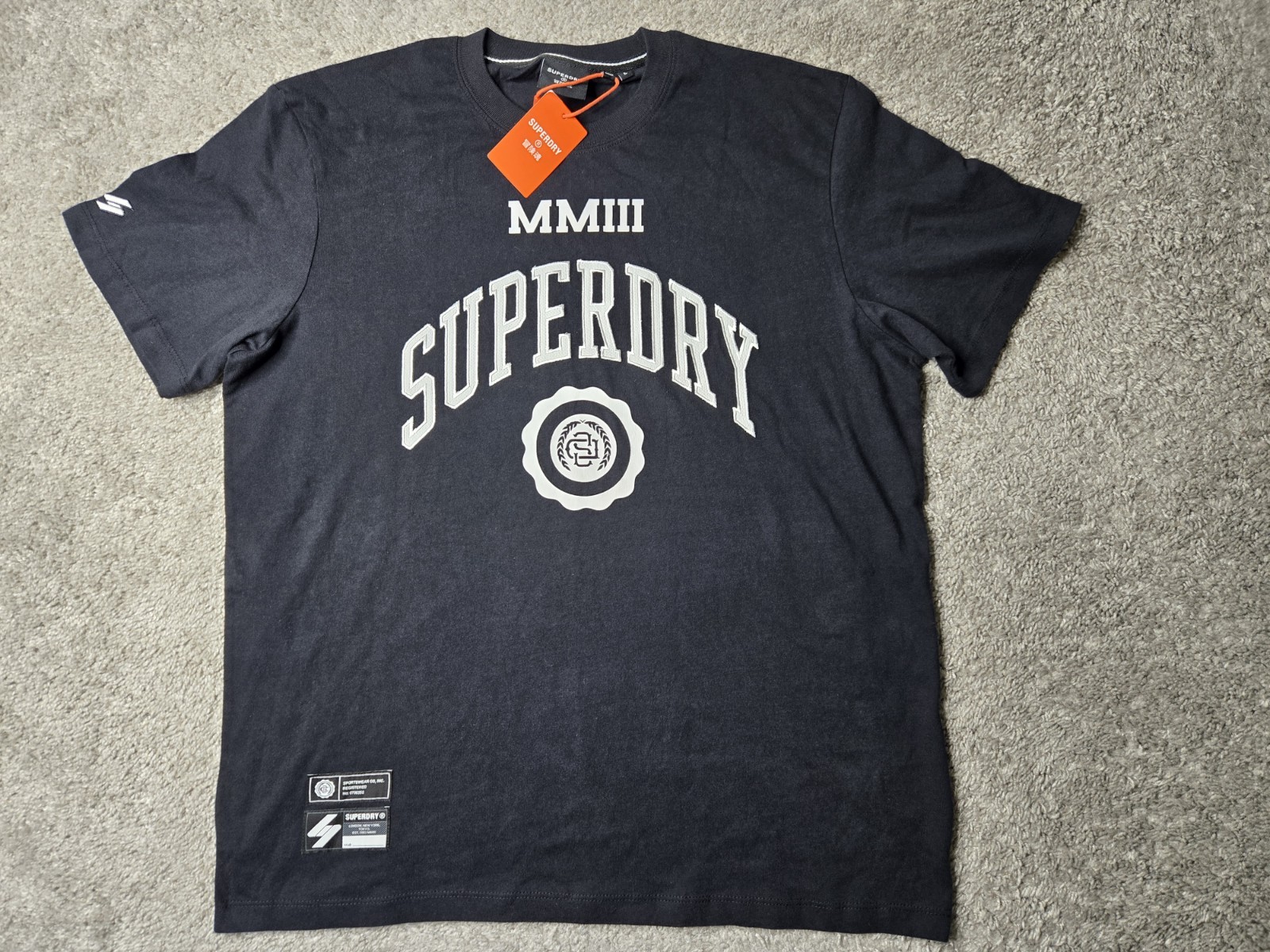 SUPERDRY T Shirt Size Large Color Black Varsity Style Logo Embroidered NWT! gallery