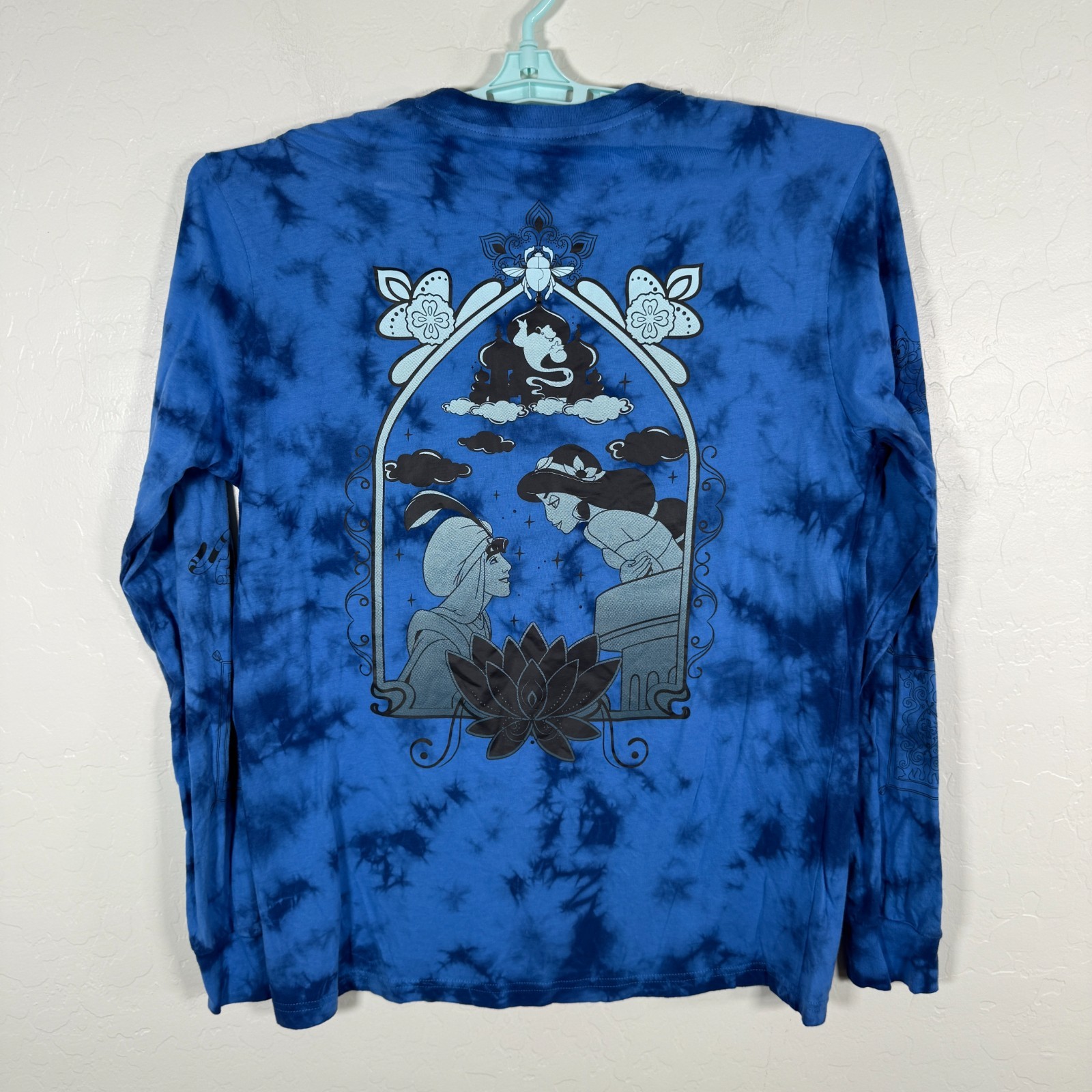 Disney Shirt Mens Medium Blue Aladdin Long Sleeve Tie Dye Our Universe Cotton gallery