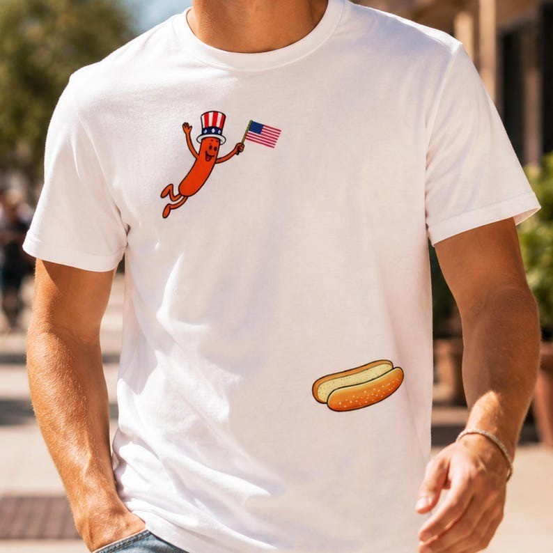 Hotdog Freedom Dive Funny Uncle Sam Hot Dog Jumping Into Bun T-Shirt gallery