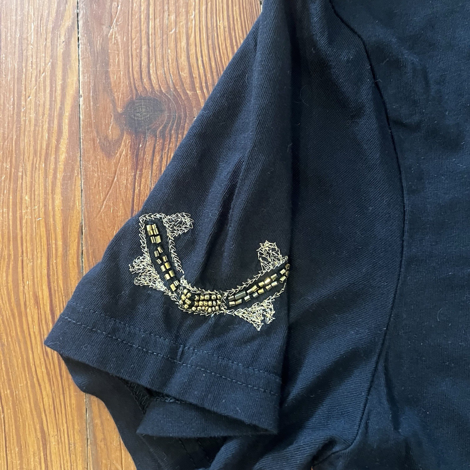 ZARA Man Black Beaded Sequin Snake Crown Embroidered T-Shirt Size M gallery