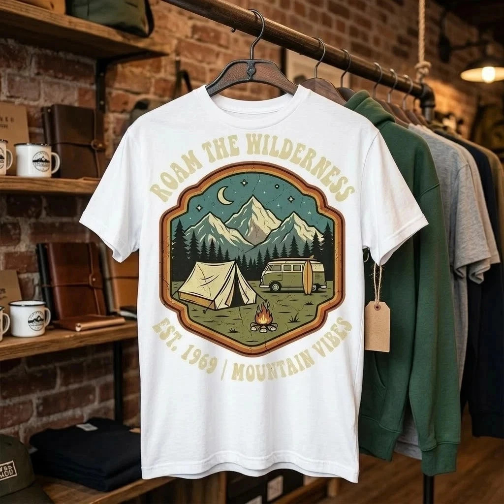 Roam The Wilderness T-Shirt Vintage 1969 Mountain Vibes Camping Hiking Graphic T gallery