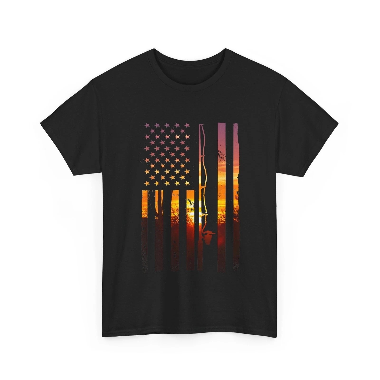 Fishing American Flag Sunset T-Shirt gallery
