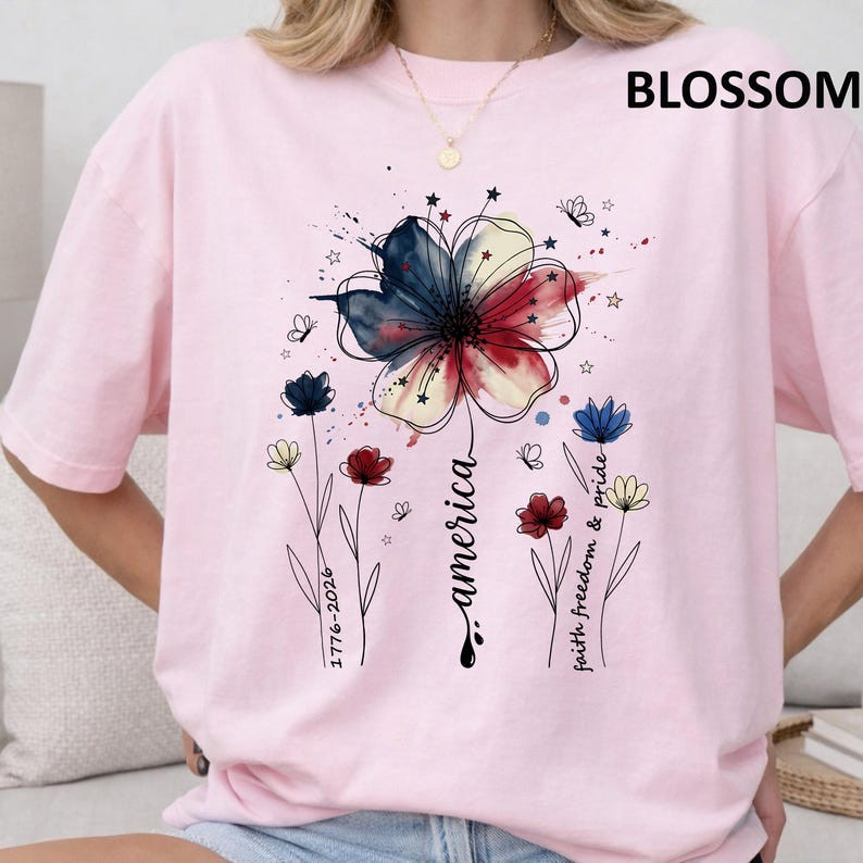 Comfort Colors American Floral Shirt Patriotic Wildflower USA 250th Tee gallery