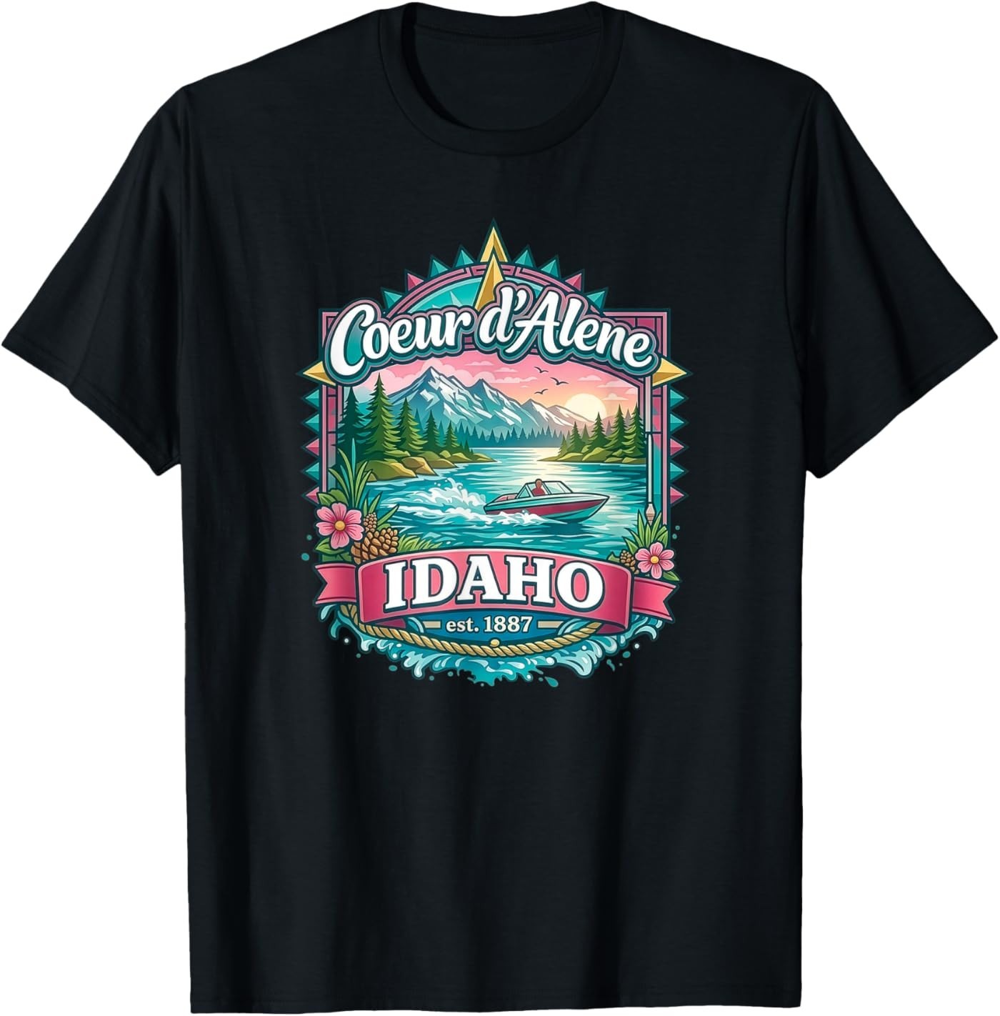 Lake Coeur d'Alene Idaho USA Mountains Forest Boating T-Shirt gallery