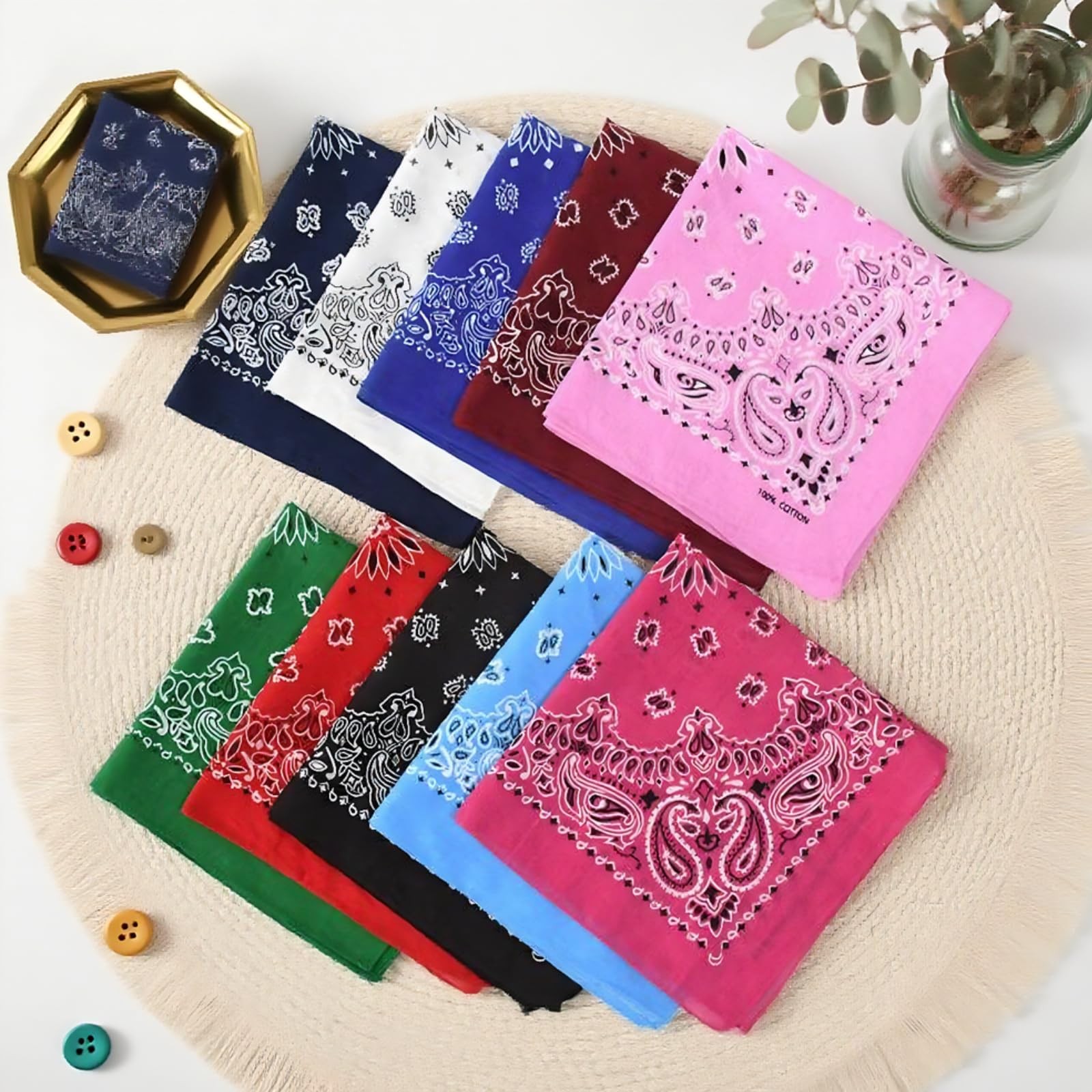 10PCS Mixed Color Paisley 22X22 Inchs Denim Bandana Set - Unisex, 100 Cotton ... gallery