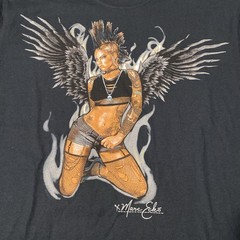 Vintage Y2K Marc Ecko Chick Angel Baddie Cut & Sew T-Shirt Black AOP Men’s XL