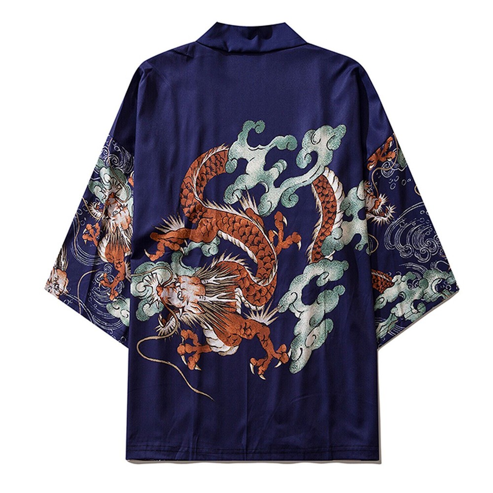 Niepce Men’s Flying Dragon in The Clouds Graphic Japanese Kimono Cardigan