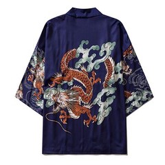 Niepce Men’s Flying Dragon in The Clouds Graphic Japanese Kimono Cardigan