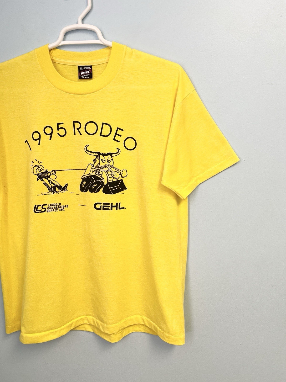 Vintage 90s Rodeo T-Shirt Yellow XL Fruit of the Loom Best USA Made Bull gallery