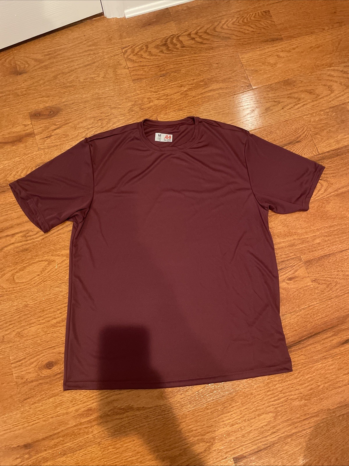 A4 Mens Dri-Fit Workout Running Cooling Performance Crew T-Shirt Marooon Sz M gallery