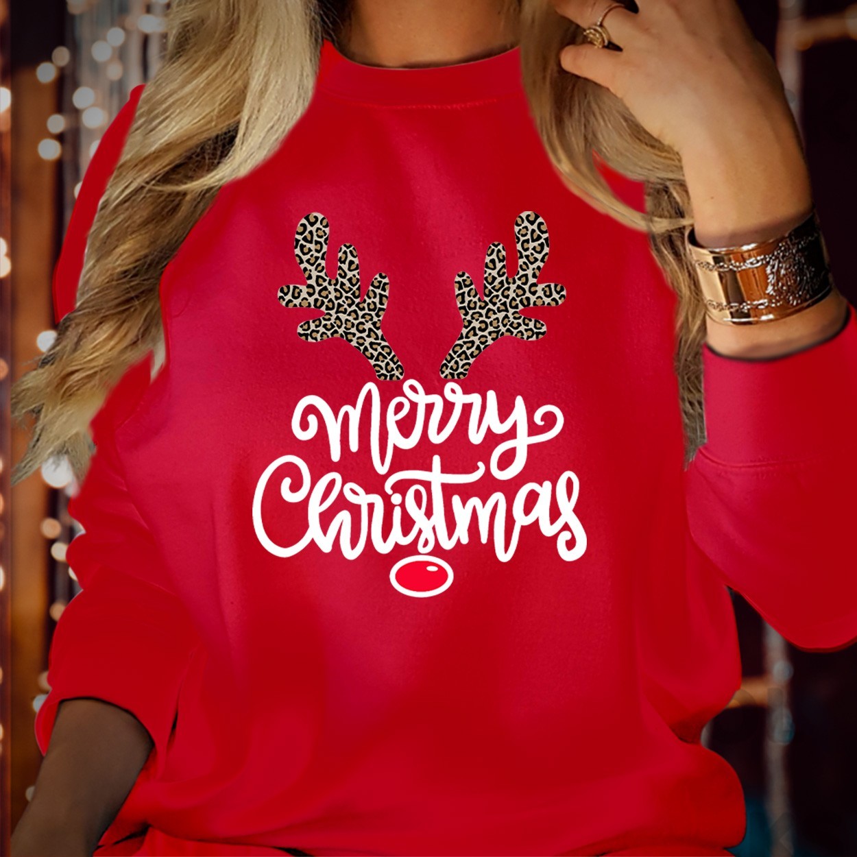 LEOPARD RED Nose Merry Christmas Shirt Reindeer Lapland Xmas Sweatshirt 5092 gallery