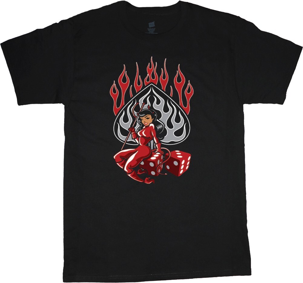 Devil Girl Dice Rockabilly 50's Drag Racing Ace of Spades Biker Decal Tee Shirt gallery