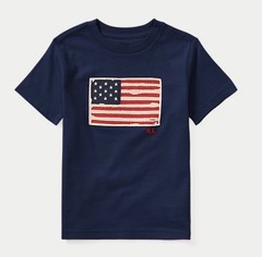 Polo Ralph Lauren Navy Distressed AMERICAN FLAG Appliqué Short Sleeve T Shirt