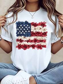 Floral American Flag T Shirt Unisex gallery