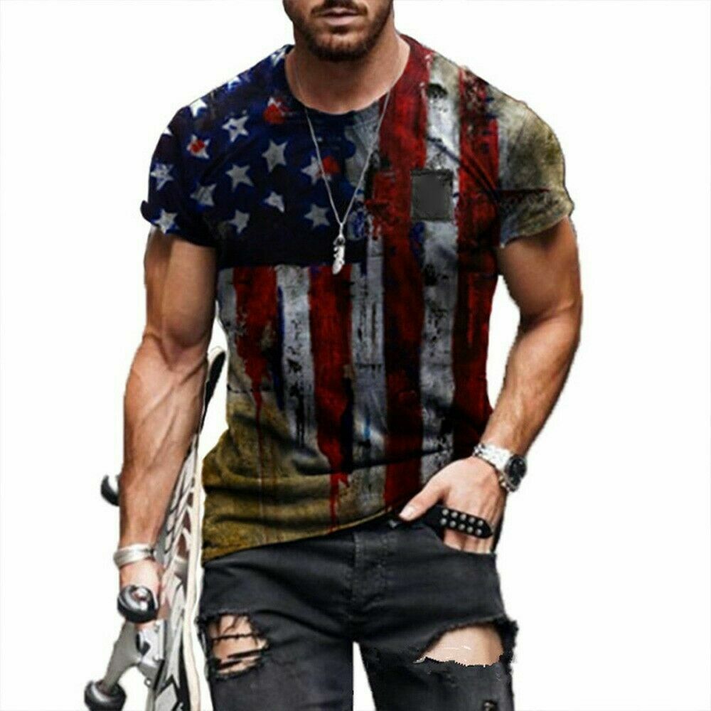USA Distressed police Flag Men T Shirt Gym Workout patriotic tee eagle skull gallery