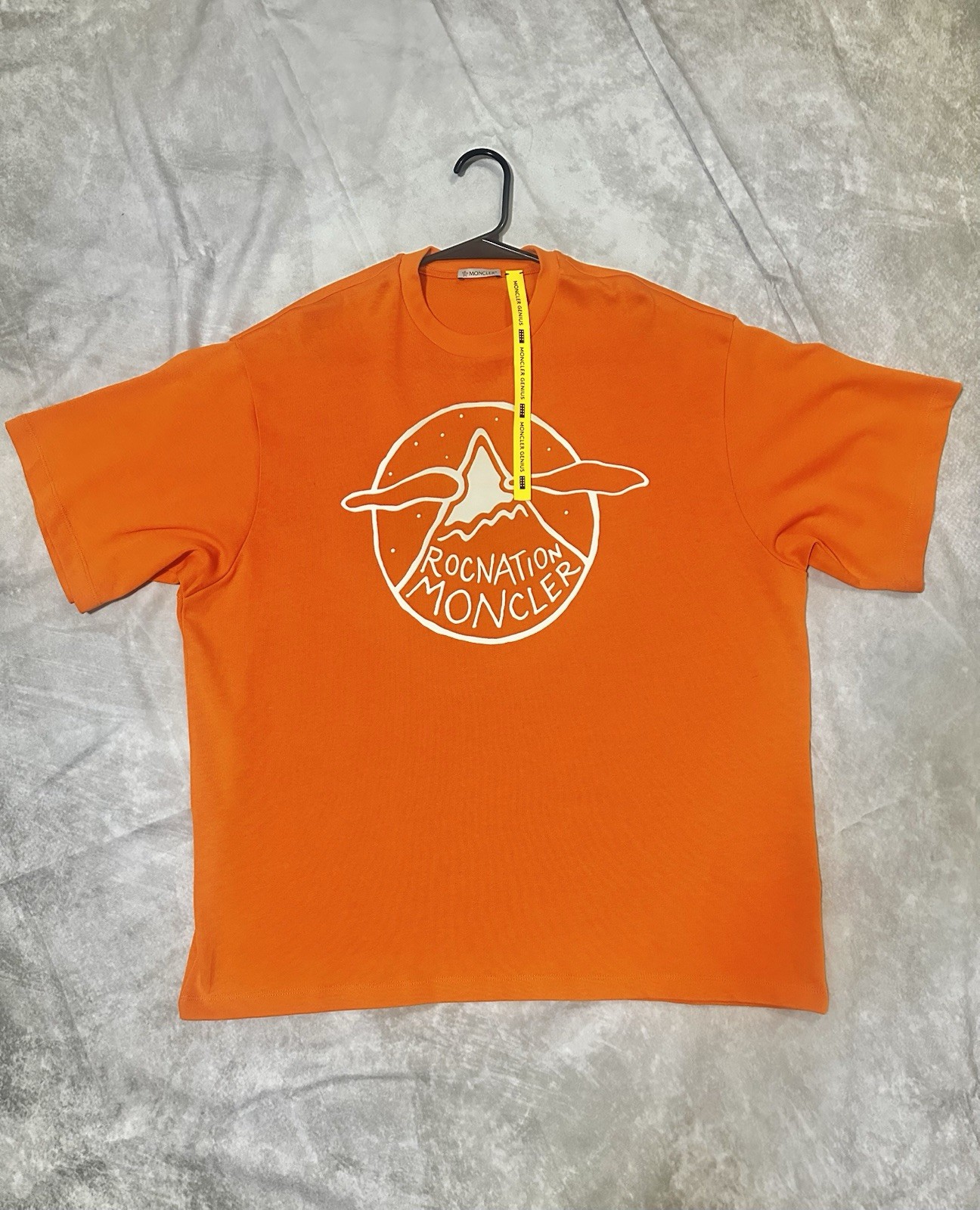 Moncler Genius Roc Nation Logo Men’s Orange Cotton Jersey Graphic T-Shirt