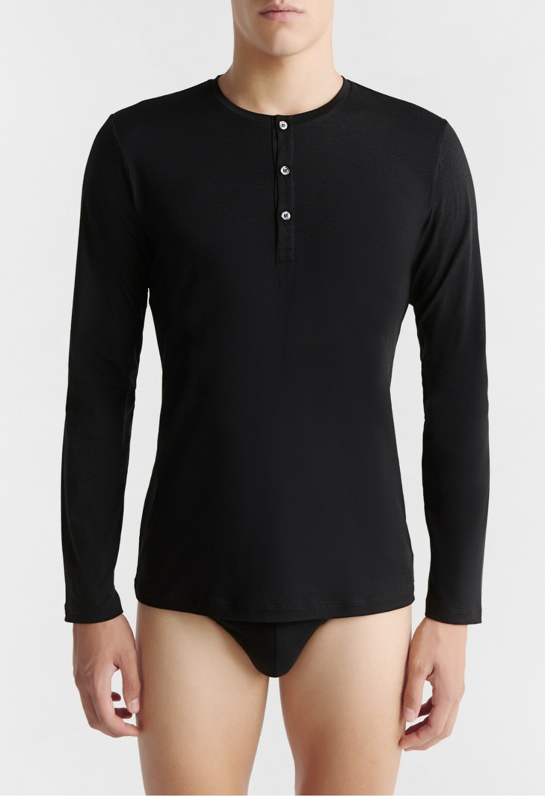 Nero Perla Men's Long-sleeved granddad-neck top in stretch jersey gallery