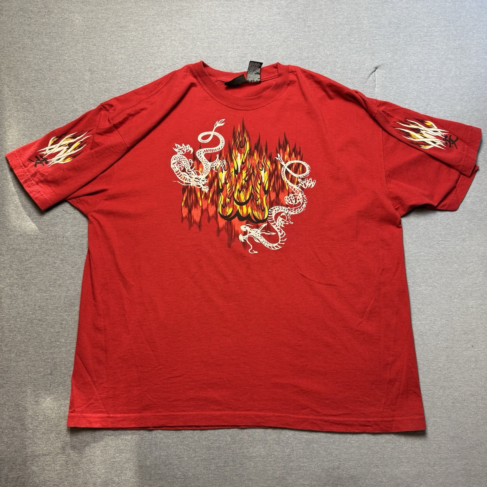 No Boundaries white dragon fire graphics red t shirt Men Size 2XL