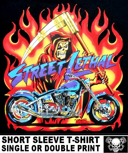 STREET LETHAL GRIM REAPER DEATH CHOPPER MOTORCYCLE OUTLAW BIKER SKULL T-SHIRT T9
